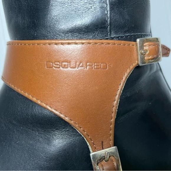DSQUARED Tall Leather Riding Boots in Black w Tan Trim - Picture 5 of 16